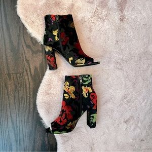 Never worn open toe floral booties.